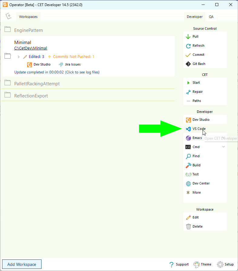 Start VS Code from Operator