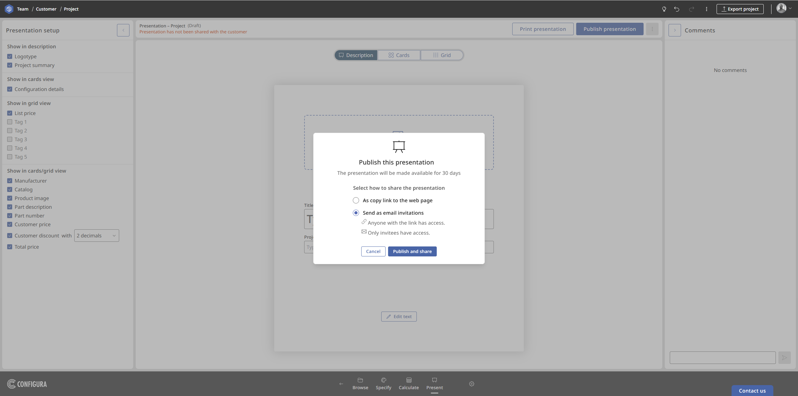 Private Presentation link options